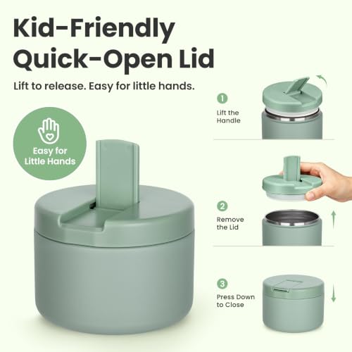 12oz Insulated Vacuum Food Jar with Buckle Lid Wide Mouth Soup Thermo for Hot Food Kids Leakproof Stainless Steel Lunch Container (Seafoam Green / 12OZ)