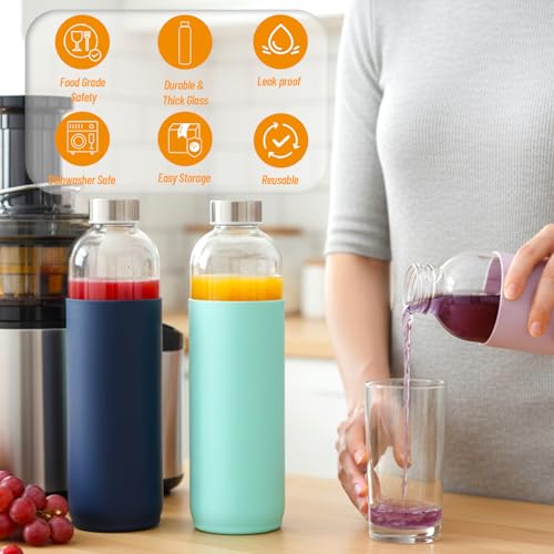 18 oz Glass Water Bottles with Lids and Silicone Sleeve 10 Pack (silicone sleeve-10pack / 18 Ounces)