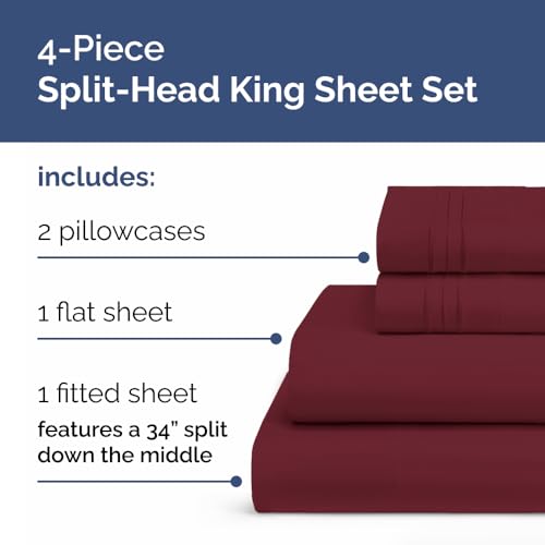 Flex Top Split Head King 4 Piece Sheet Set (25 - Burgundy / Split Head/Flex Top)