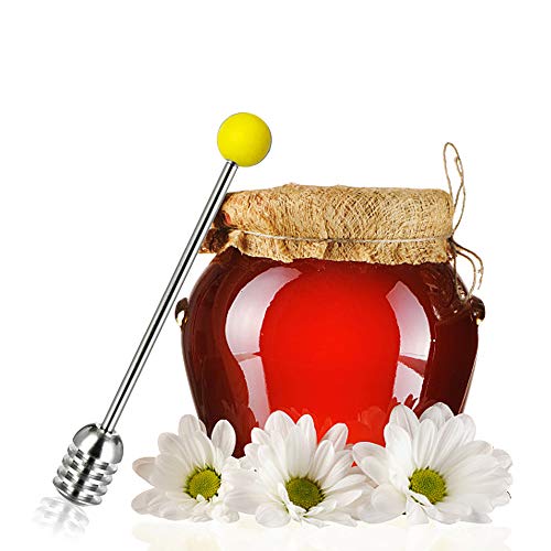 Stainless Steel Honey Dipper Stick 6.3 Inch Honey Wand Server for Honey Pot Dispense Drizzle Honey (1 Pcs Yellow)