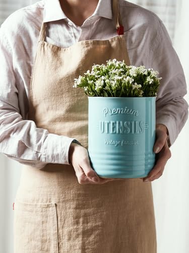 7.2" Large Ceramic Utensil Holder for Kitchen Counter (7.2 Inch / Turquoise)