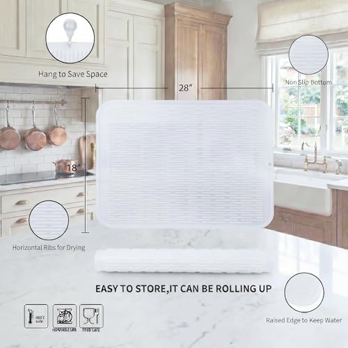 Silicone Dish Drying Mat for Multiple Usage (Translucent / 28"L x 18"W)