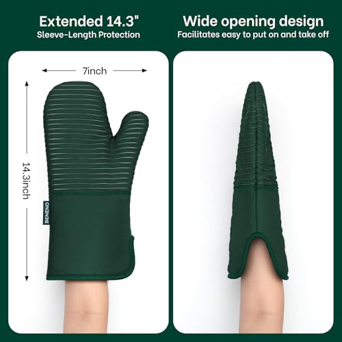 Heat Resistant 500°F Kitchen Oven Mitts 2 (Green)