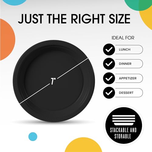 Exquisite Party Solids Sturdy Black Plastic Plates 7" Cake Plates 100 Pcs (7 inch / Black)