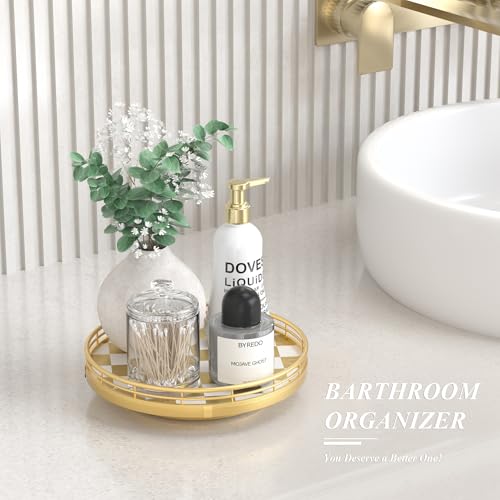 9 Inch Gold Lazy Susan Spice Organizer with Guard Rail (Gold & White / 9 inches)