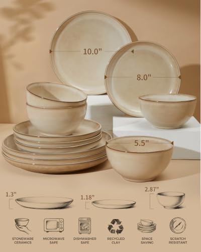 Stoneware Dinnerware Sets for 4 (Mocha Beige / Set (12pcs))
