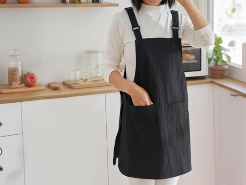 Waterproof Reversible Adjustable Bib Apron with 3 (3 Pockets Black)