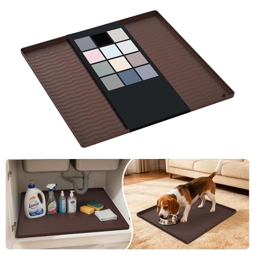 Waterproof Silicone Under Sink Mat 19'' x 19'' Shelf Liner for Kitchen and Bathroom (Brown / 19"W x 19"L)