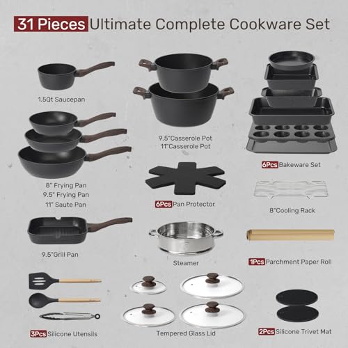 31 Piece Pots and Pans Set Non Stick Kitchen Cookware Sets