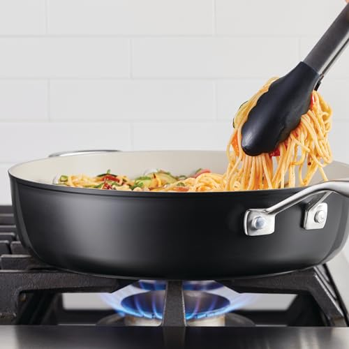 Hard Anodized Ceramic Nonstick Saute Pan with Lid (Matte Black / 5 Quart)