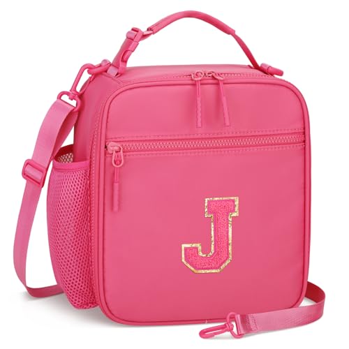 Initial Insulated Lunch Bag for Girls Kids (Rosy Red / J)