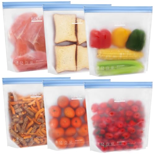 6 Pack Stand Up Reusable Gallon Freezer Bags Dishwasher Safe (6 Pack-6 Gallon Bags)