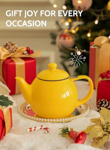 Teapot Porcelain Tea Pot with Stainless Steel Infuser (Yellow / 27oz (with infuser))