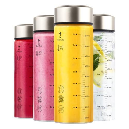 16oz Wide Mouth Glass Juice Bottles With Stainless Steel Lids 4 Pack (silver lid)