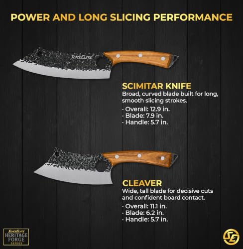 6PC Knife Set Leather Roll Cleaver Serbian Viking Boning Scimitar Kiritsuke