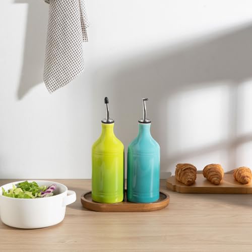 Sweejar Ceramic Olive Oil Dispenser Bottle Set (15.5 oz, Set of 2 / GradientBlueGradientGreen)