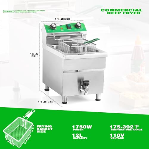 12.7 QT Commercial Fryer Electric Deep Fryer with Basket and Lid (12L)