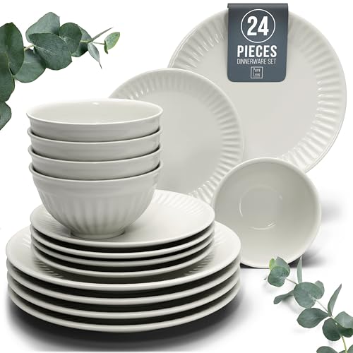 24 Piece Stoneware Dinnerware Set for 8 (Hygge / Beige / Set for 8 (24pcs))