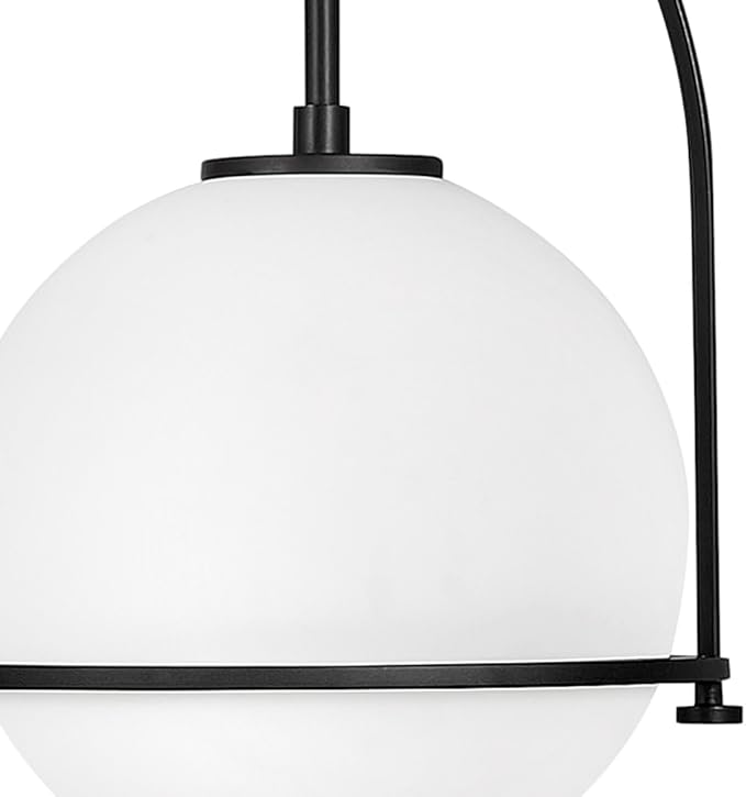 Hinkley Somerset Small Pendant Light, Etched Opal Glass Modern Globe Shade, Adjustable Height, Sloped Ceiling Compatible, Vintage-Inspired Metal Yoke Frame, Dry Rated, Black Finish