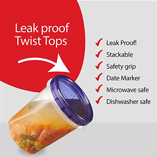 12 Pack Twist Cap Food Storage Containers with Blue Screw on Lid (32 OUNCE)