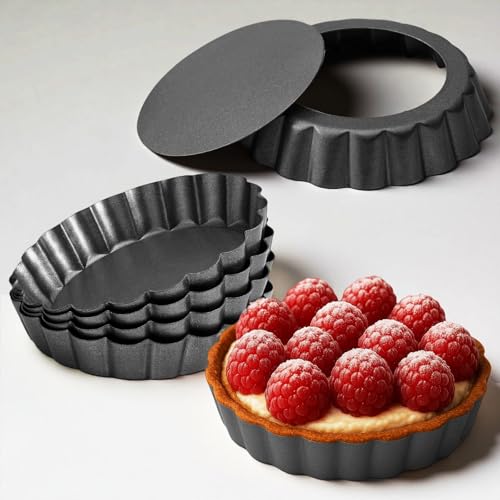 4 Inch Mini Quiche Pans Black 6 Pack. Egg Tart Molds w (4*0.79IN)