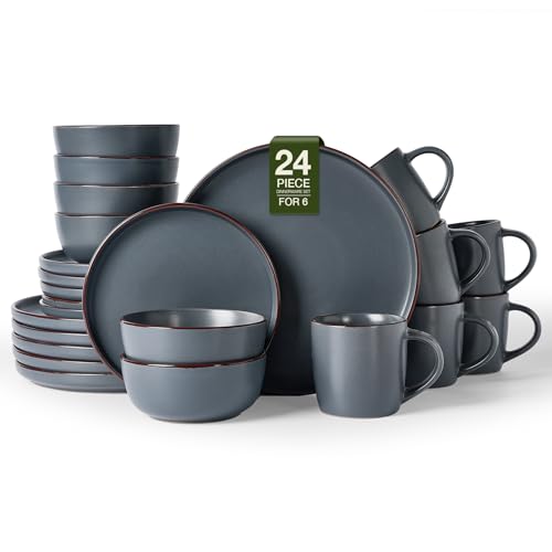 Mercury 24 Piece Dinnerware Set with Mugs (Charcoal / Service for 6 (Include Mugs))