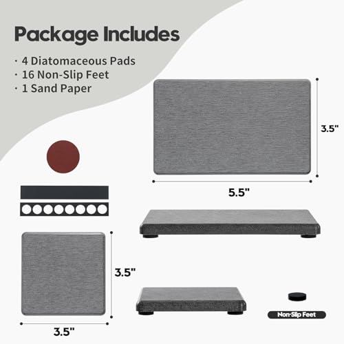 4PCS Water Absorbing Sponge Holder Diatomite Stone Sink Tray Mat (4 Pack - Dark Gray / 9" X 3.5")