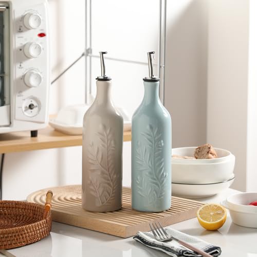 Sweejar Large Olive Oil Dispenser Bottle with Spout (Light Blue / Patterned styles)