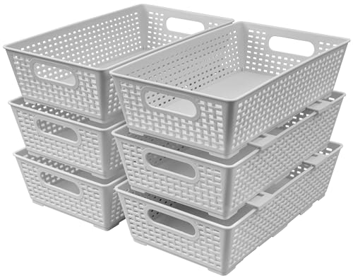 Stackable Woven Plastic Basket (Gray)