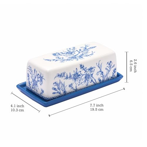 Blue Garden Toile De Jouy Ceramic Butter Dish with Lid (Blue Garden Toile De Jouy / Large)