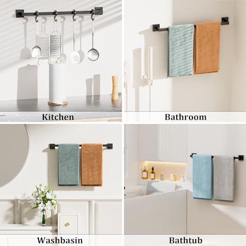 Towel Bar Towel Racks for Bathroom Wall Mount 24 Inch (Single 24 Inch / Matte Black)