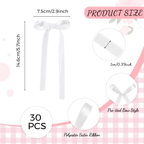 30 Pack Bow Cake Toppers White Ribbon Bows for Cake (White)