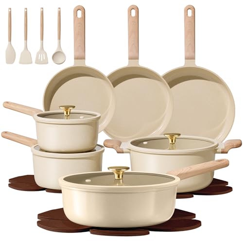 22pcs Ceramic Cookware Sets (Oatmeal / 22 Piece)