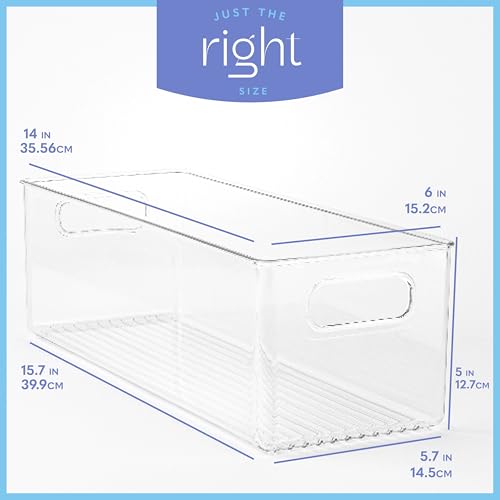 Plastic Food Storage 4 Pack Clear Container Bin with Handles for Organizing Kitchen (4 Count)