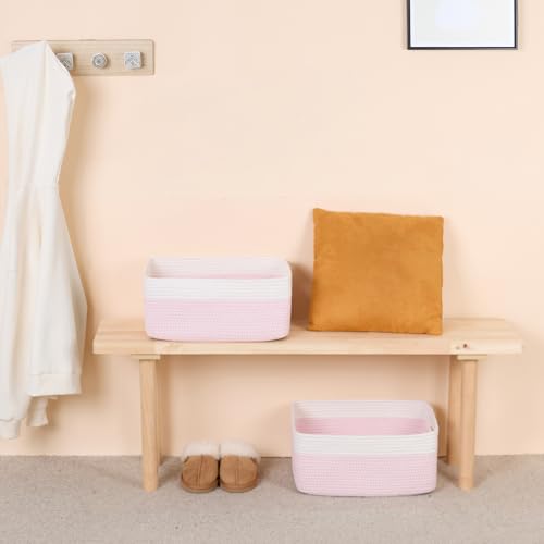 Woven Pink Cotton Storage Baskets (3pcs-L17×W13×H7.5" / Woven Pink)