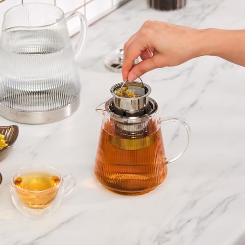 Keops XL Borosilicate Glass Teapot with Infuser and Lid for Stovetop (XL / Silver Transparent)