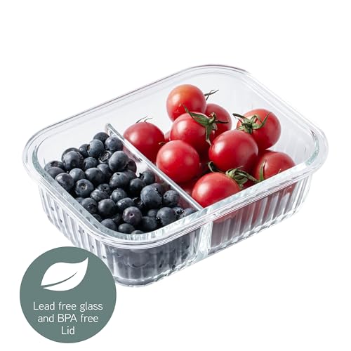 Premium 32 Pc. Borosilicate Glass Food Container Set with Dividers (Fluted Ombre Green)