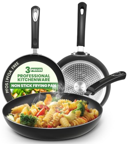 Nonstick Frying Pan Set 3 Piece 8 9.5 11 Inch PFOA Free Grey (Grey-Black)