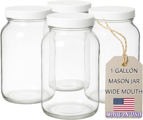 1 Gallon Glass Jar Wide Mouth with Airtight Foam Lined Plastic Lid (Clear / Pack of 4)