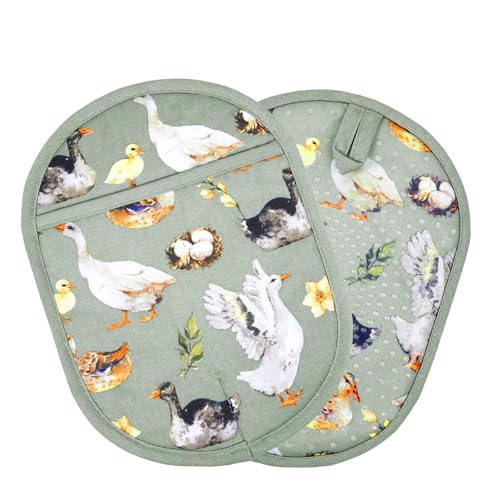 Pot Holders with Transparent Clear Silicone Shell and Nice Duck Flower (Potholders / Wathet Blue)