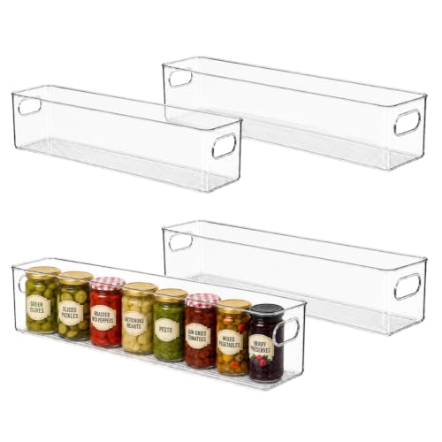 Plastic Food Storage 4 Pack Clear Container Bin with Handles for Organizing Kitchen (20x4x5)