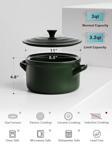 3 QT Ceramic Bread Baker with Lid for Sourdough (Forest Green)