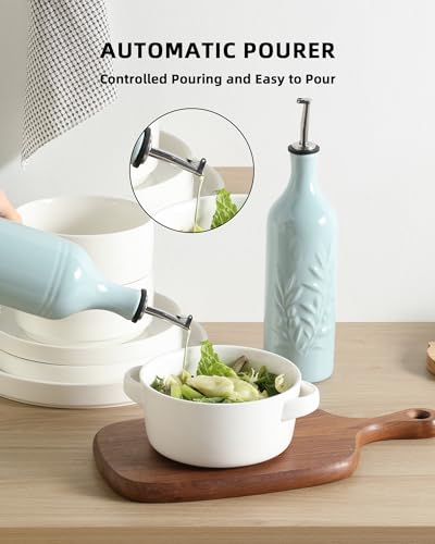 Sweejar Large Ceramic Olive Oil Dispenser Bottle (24 oz, Set of 1 / Light Blue)