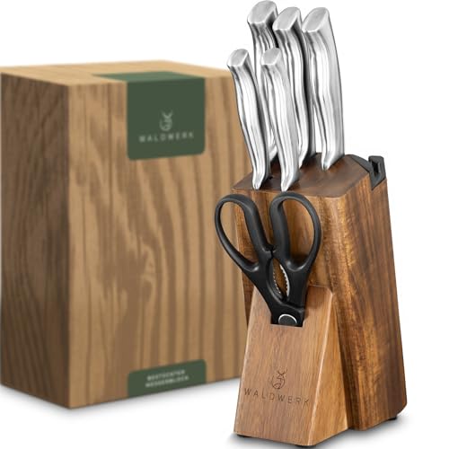 Knife Set 7pcs Kitchen Knife Set with Block and Integrated Sharpener (7 Pieces)