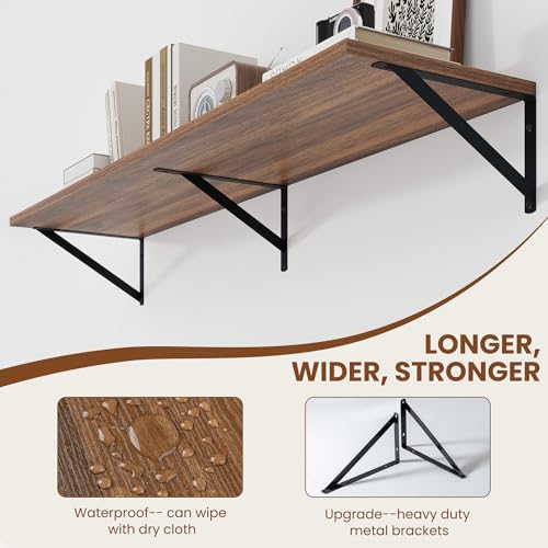 44W x 12D Deep Floating Shelves Set of 2 Walnut (Walnut With Black Metal Bracket / 44Wx12Dx5.8H)