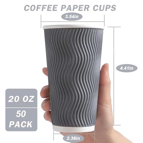 50 Pack 20 oz Coffee Cups Disposable Insulated Paper Cup Gray (Gray / 20 oz-50)