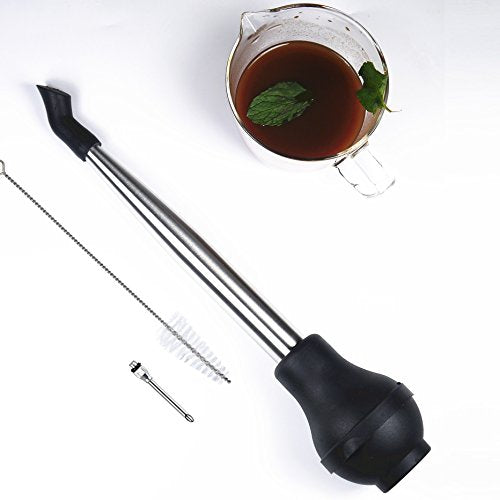 4-in-1 Stainless Steel Turkey Baster Set With Meat Marinade Injector Silicone Infuser & Cleaning Brush