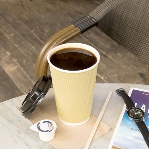 16oz Ripple Insulated Coffee Hot Cups [500 Count] Kraft Double Poly Lined Paper Hot Cup (16 OZ / Brown)