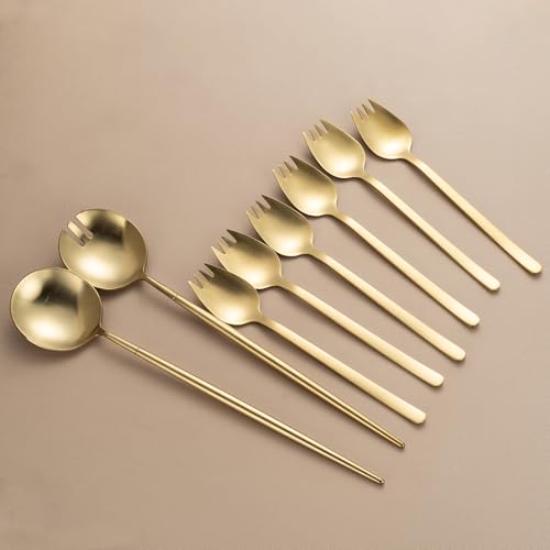 8 Piece Gold Salad Serving Set (Salad Servers Set include 6 Forks gold)
