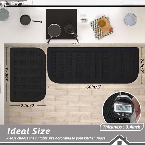 Kitchen Rugs Set of 2 Non Slip Washable 24"x36"+24"x60" (24" x 36" + 24" x 60" / Black)